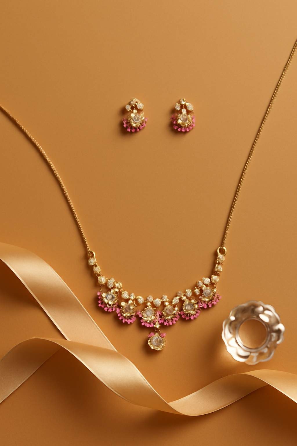 Rose Gold & Ruby Blossom Necklace Set