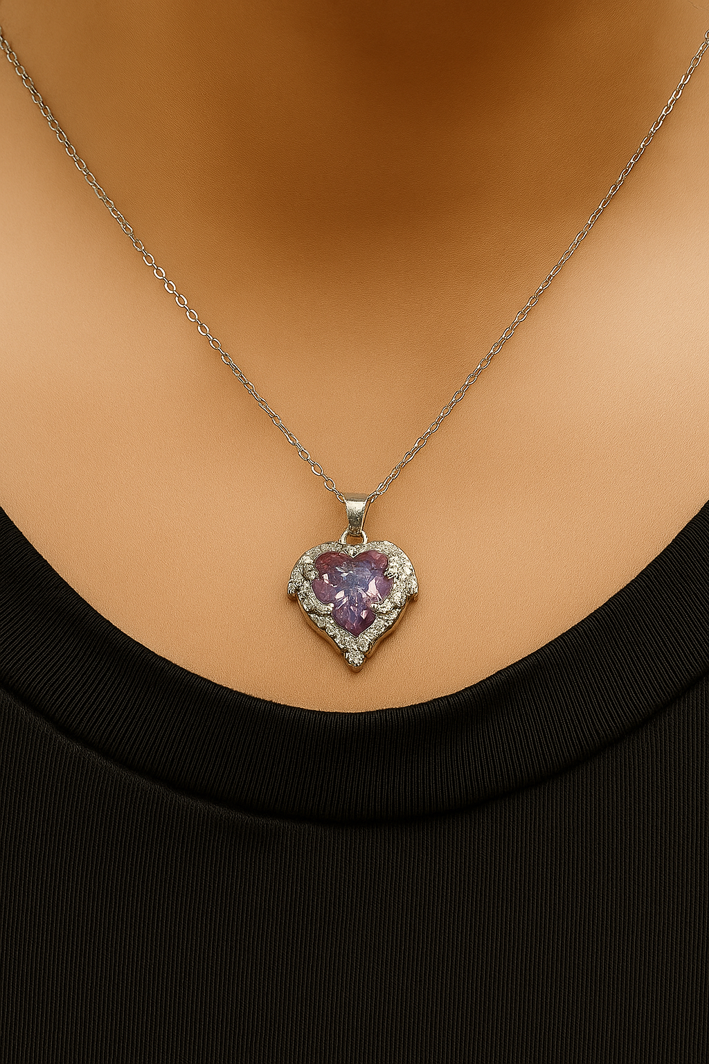 Angel Wings Heart Pendant Necklace.