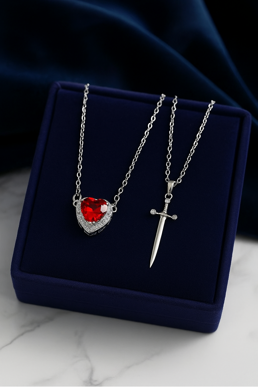 Heart & Sword Couple Necklace