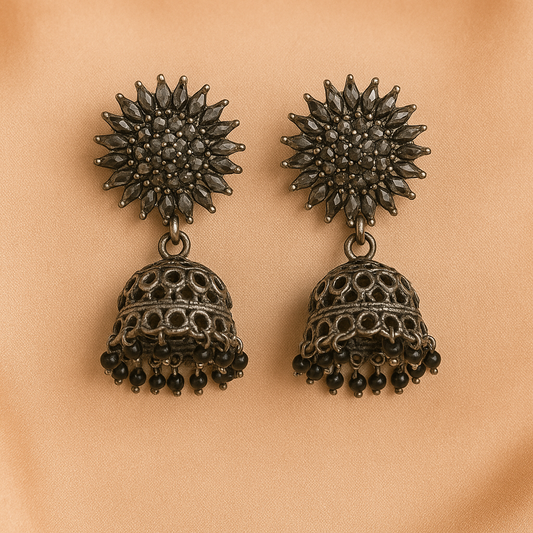 Oxidized silver jhumka earnings Indian style