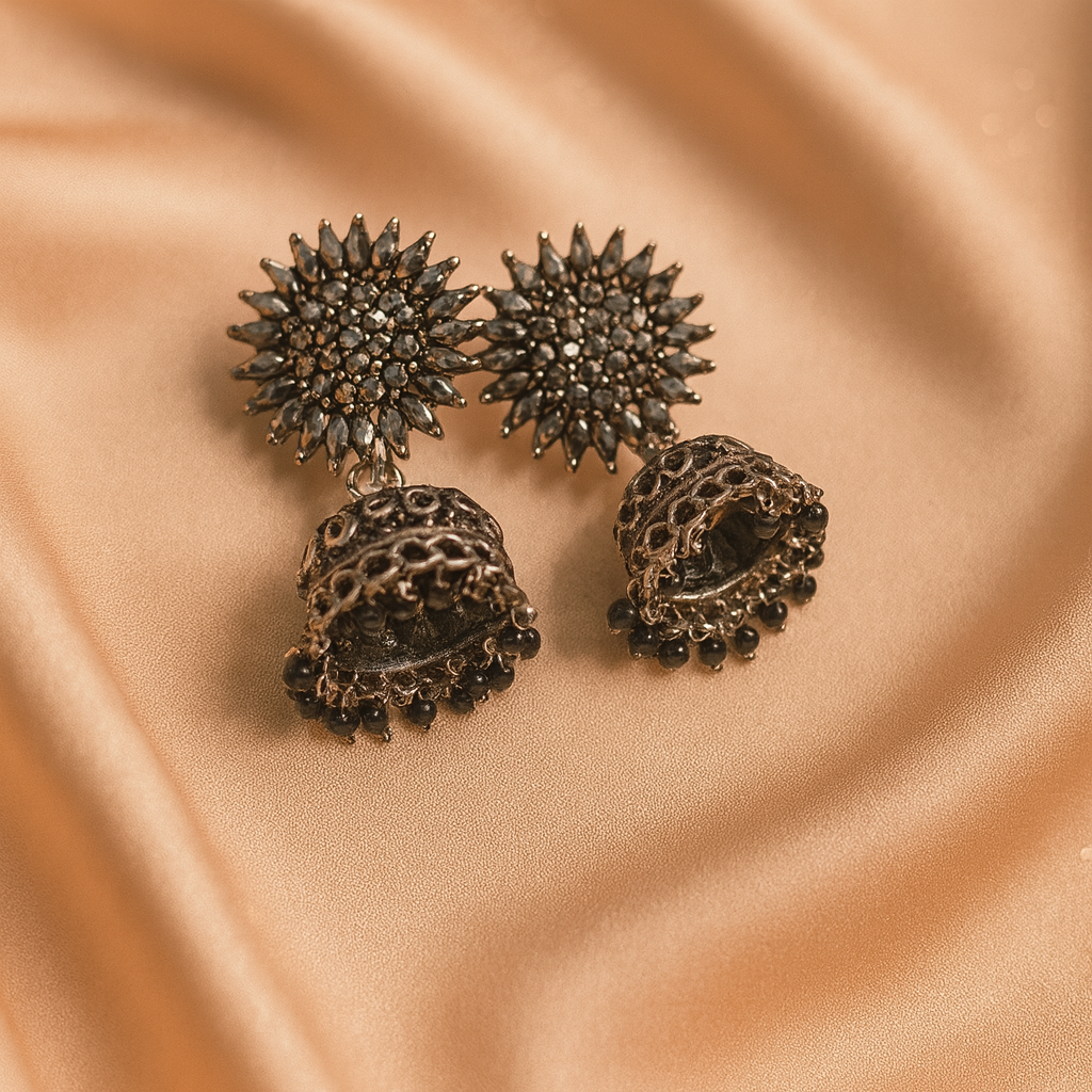 Oxidized silver jhumka earnings Indian style