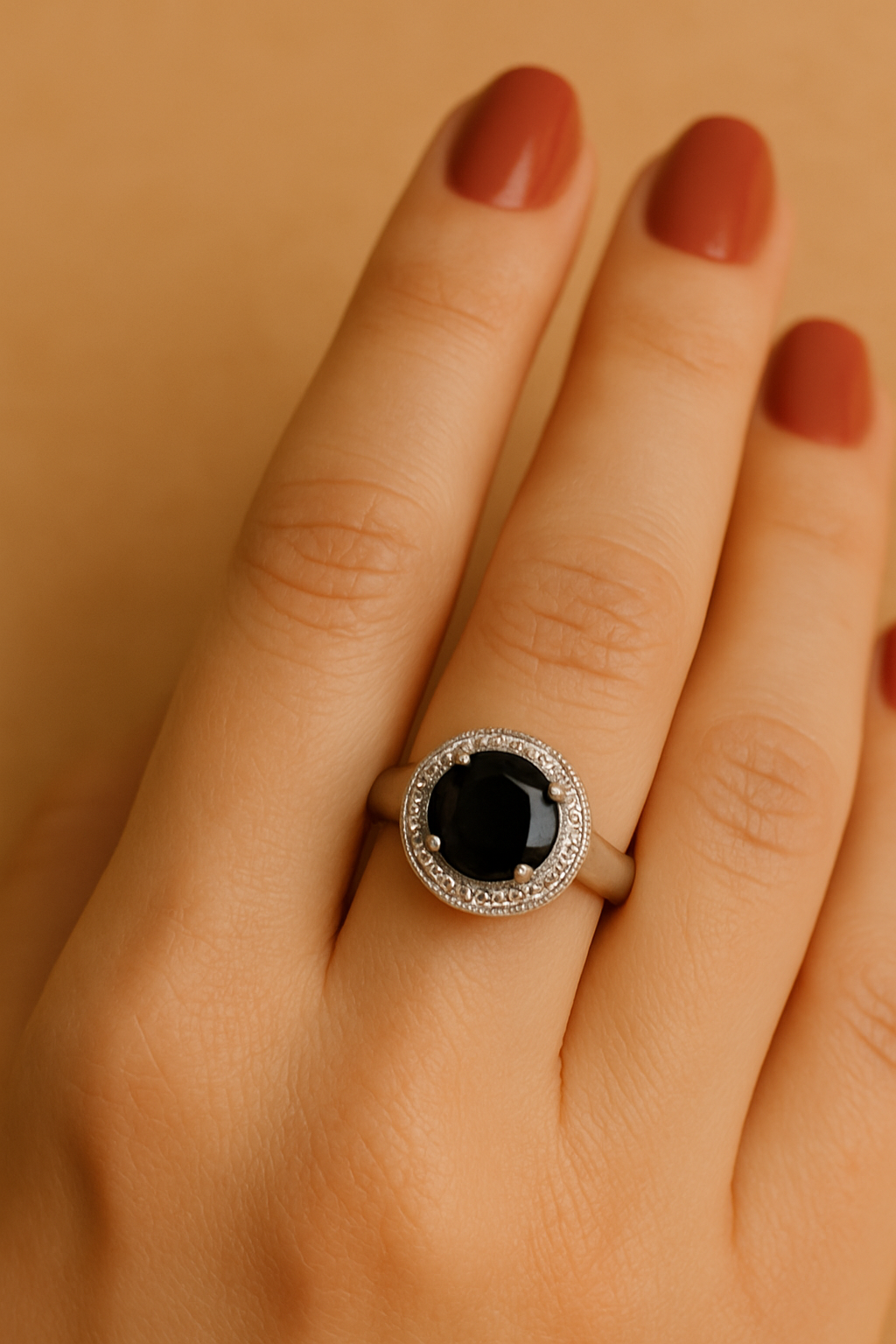 Sterling Silver and Black Onyx Halo Ring