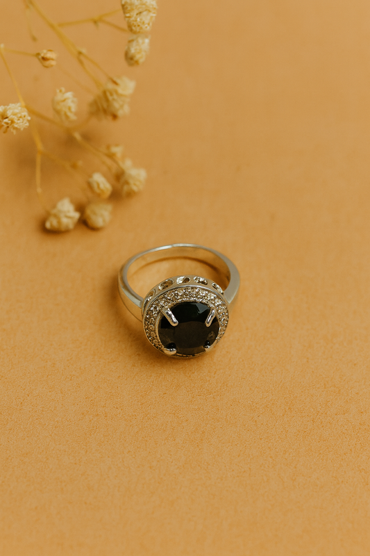Sterling Silver and Black Onyx Halo Ring