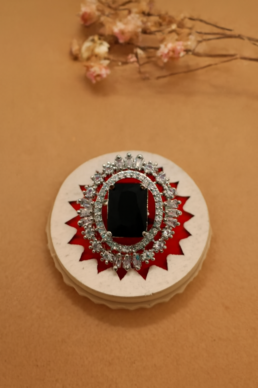 "Midnight Halo" Black Onyx and Cubic Zirconia Ring