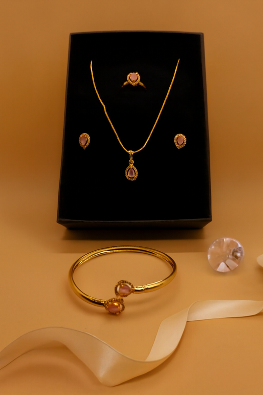 "Golden Tear" Dainty Coral Jewelry Set
