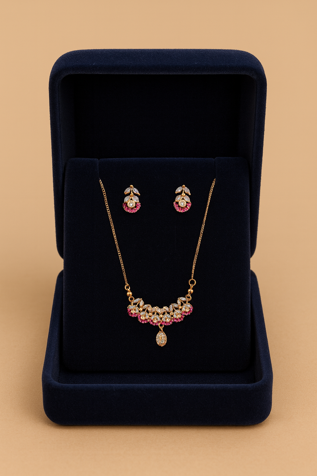 Rose Gold & Ruby Blossom Necklace Set
