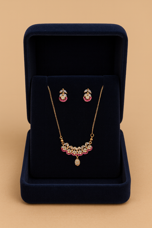 Rose Gold & Ruby Blossom Necklace Set