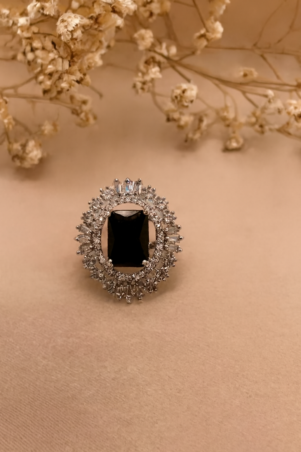 "Midnight Halo" Black Onyx and Cubic Zirconia Ring