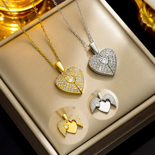 parkling Heart Zircon Pendant Necklace