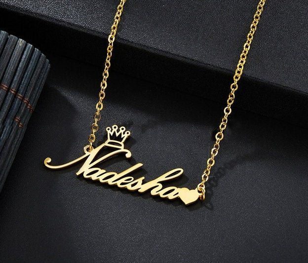 "Custom Gold Heart Name Necklace – Personalized Couple Jewelry"