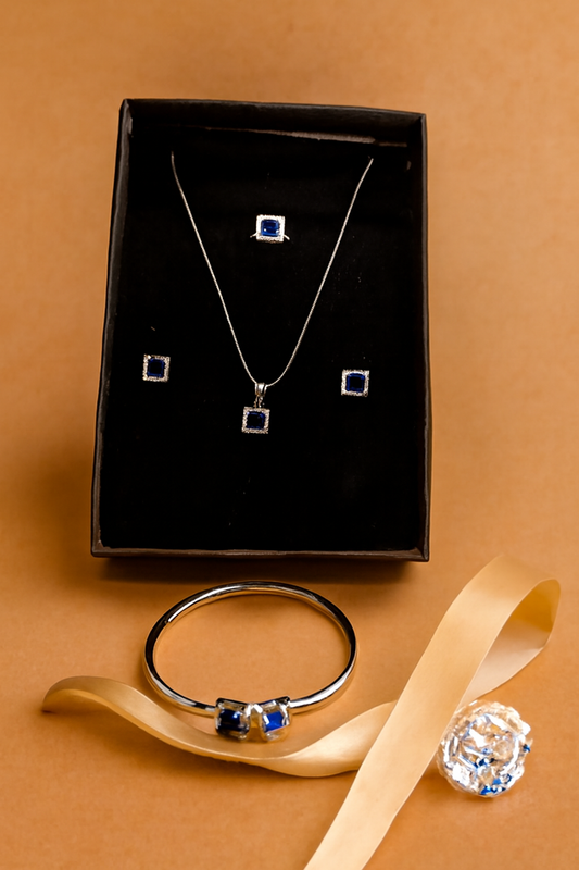 Royal Sapphire Silver-Toned Jewelry Set