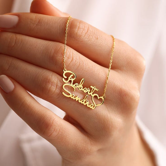 "Custom Gold Heart Name Necklace – Personalized Couple Jewelry"